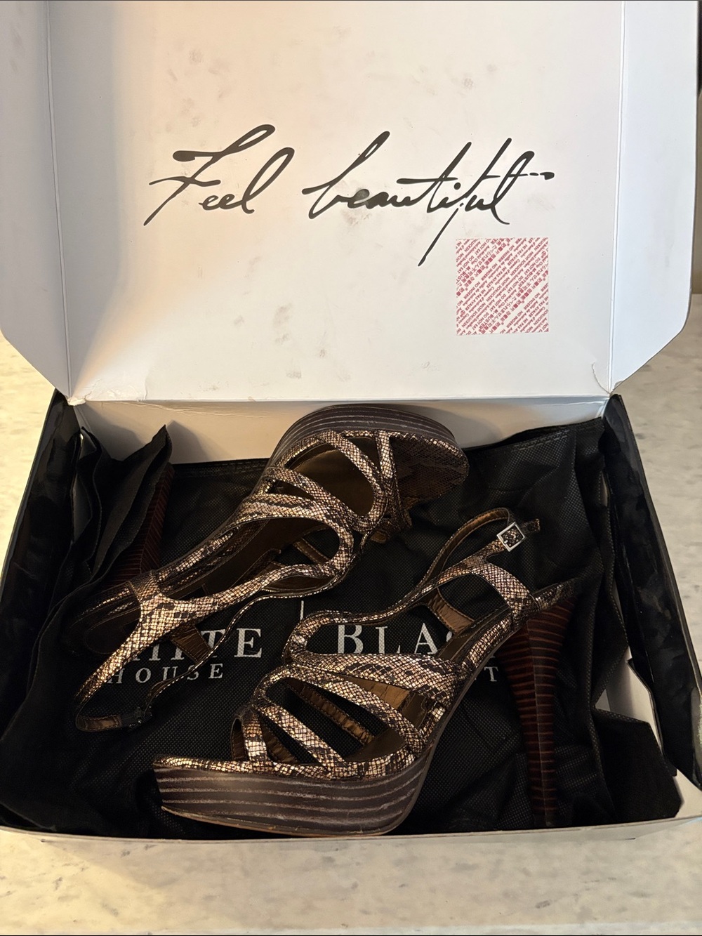 White House Black Market Brown Snake-Print Strappy High Heel Sandals - Picture 12 of 16